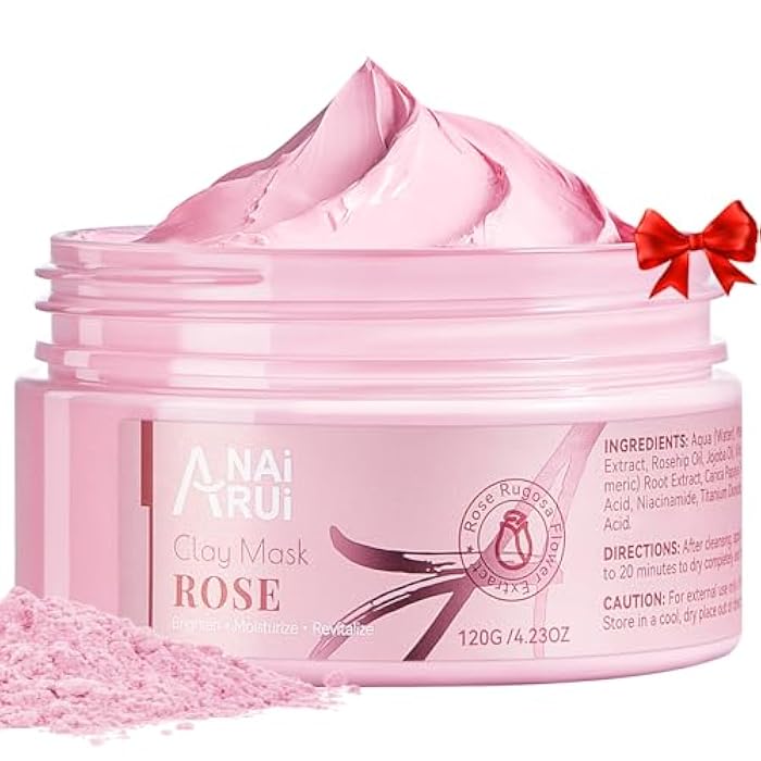 ANAI RUI Rose Facial Mask, Deep Cleansing, Clay Mask with Kaolin Pink Clay, Gifts for Women, Niacinamide, Collagen, Hyaluronic Acid for Moisturizing & Smooth Skin, Pores Minimizers, 4.23 Oz - Image 1