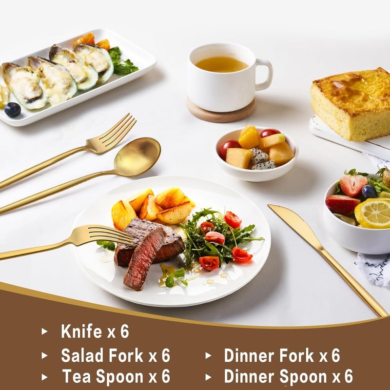 EWFEN طقم أدوات المائدة 30 قطعة من الذهب والفضة لطاولة 6 أشخاص من الفولاذ المقاوم للصدأ الغذائي يشمل ملاعق وشوك وسكاكين أدوات المطبخ للمنزل والمكتب والمطعم والفندق - Image 5