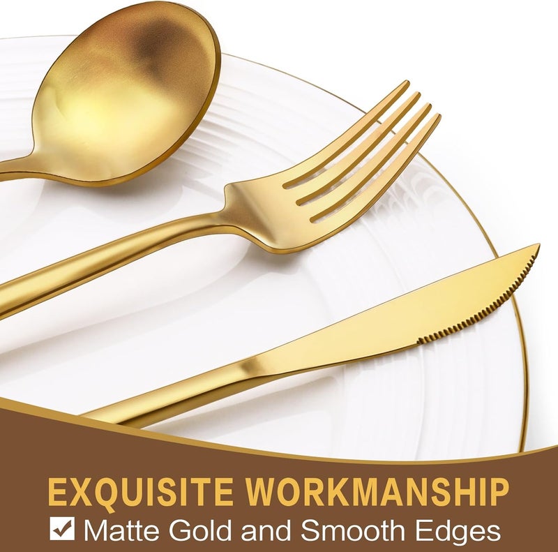 EWFEN طقم أدوات المائدة 30 قطعة من الذهب والفضة لطاولة 6 أشخاص من الفولاذ المقاوم للصدأ الغذائي يشمل ملاعق وشوك وسكاكين أدوات المطبخ للمنزل والمكتب والمطعم والفندق - Image 4