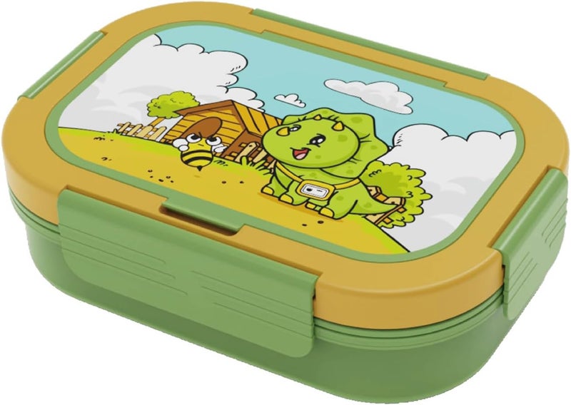 PEARL Kids Regular Plastic Bento Lunch Box - Dino Design, BPA-Free, Leakproof, Compact School Lunch Container - Image 1