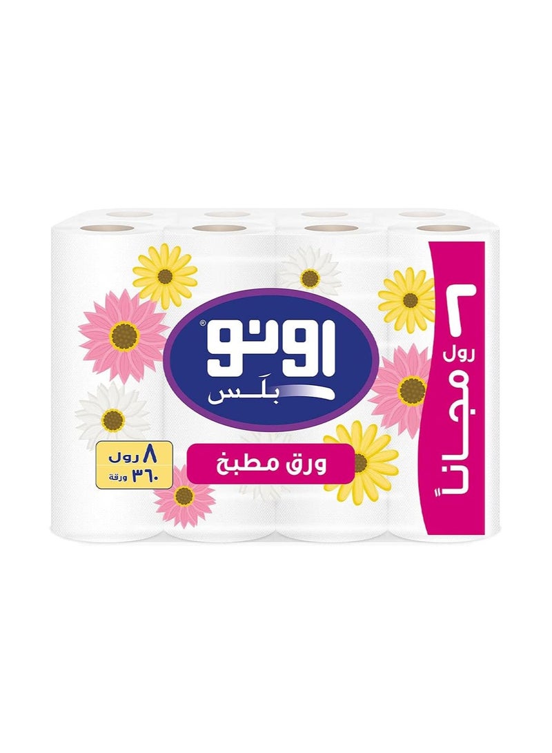 Unicharm Uno Plus Kitchen Towels Rolls, 2-ply, 8 Rolls*360 Sheets - Image 1