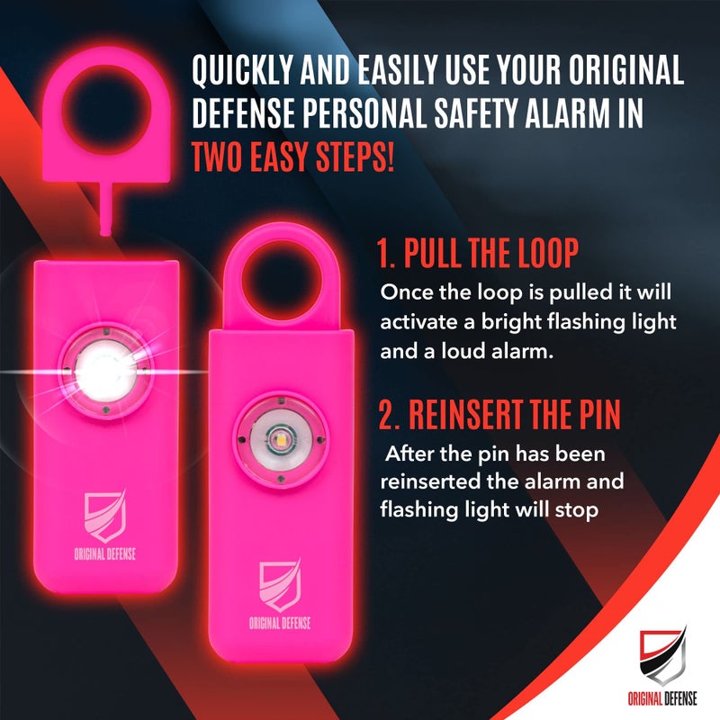 Original Defense® Siren Self-Defense Alarm (Magenta) - 130 dB Keychain Alarm with LED Strobe Light for Women, Children, and Elderly - Police Recommended - Image 3