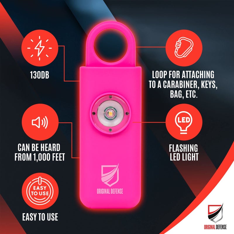 Original Defense® Siren Self-Defense Alarm (Magenta) - 130 dB Keychain Alarm with LED Strobe Light for Women, Children, and Elderly - Police Recommended - Image 2