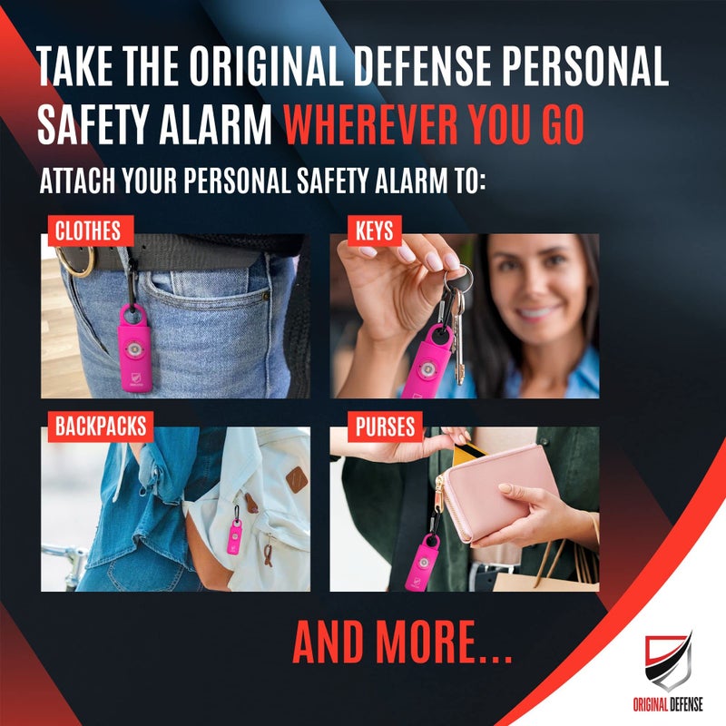 Original Defense® Siren Self-Defense Alarm (Magenta) - 130 dB Keychain Alarm with LED Strobe Light for Women, Children, and Elderly - Police Recommended - Image 5