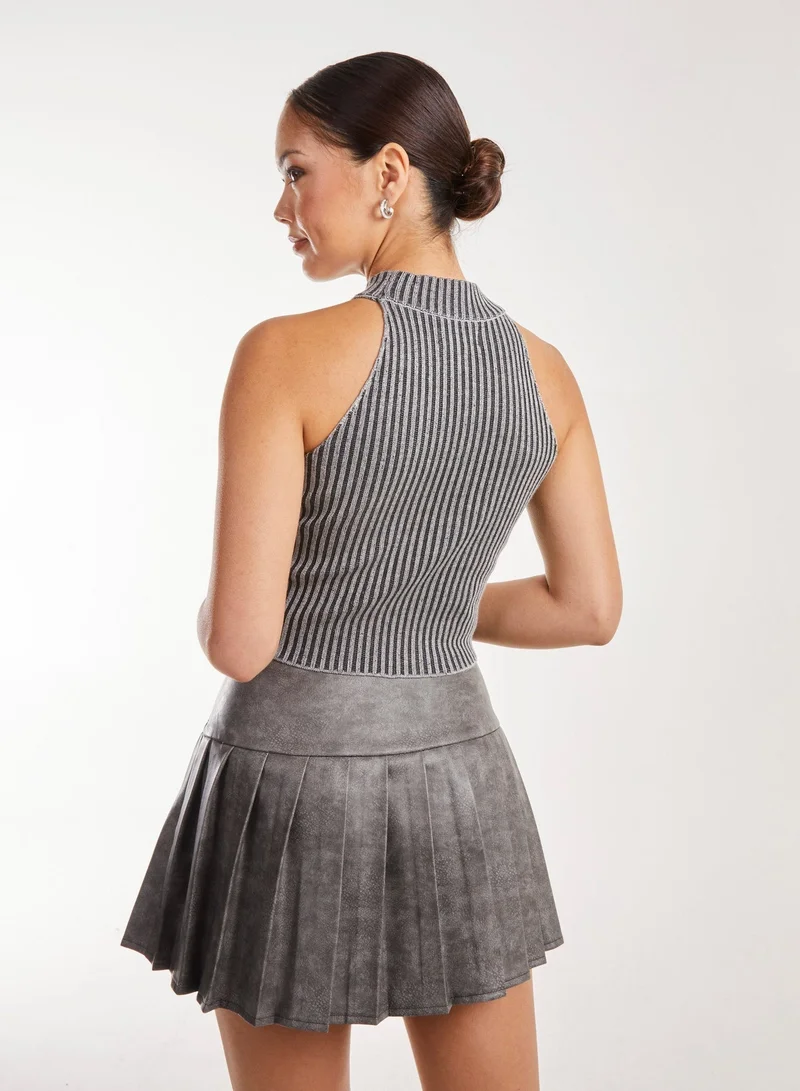 Pink Vanilla High Neck Logo Detail Racer Top