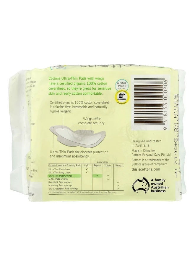 Cottons Organic Regular Ultra-Thin Pads with Wings - 14 Pads - Image 3