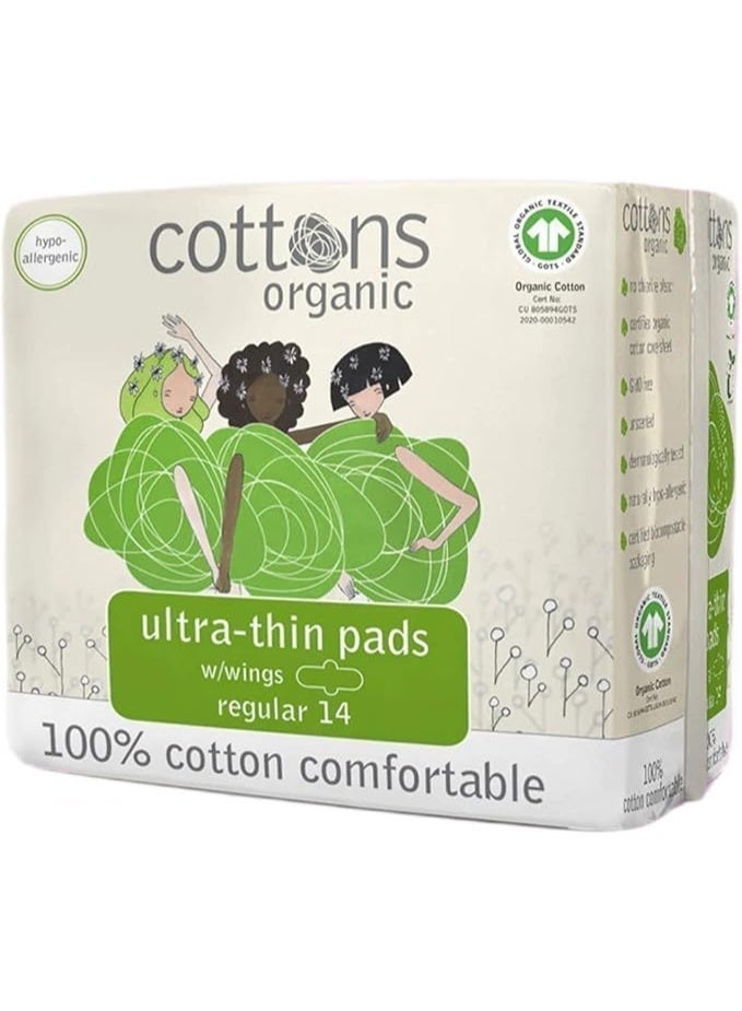 Cottons Organic Regular Ultra-Thin Pads with Wings - 14 Pads - Image 4