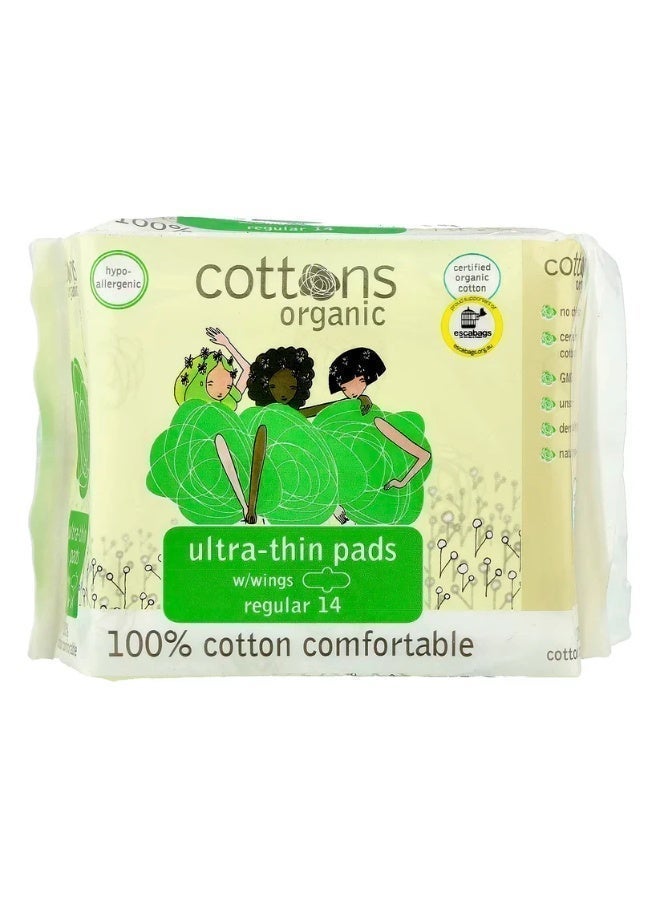 Cottons Organic Regular Ultra-Thin Pads with Wings - 14 Pads - Image 2