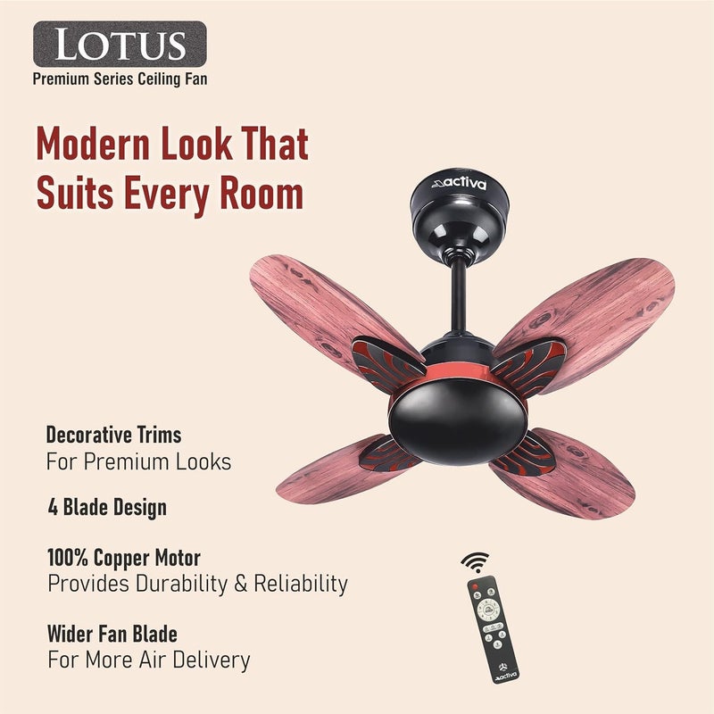 Activa Premium Series Lotus 600 MM Noiseless 850 RPM High Speed BLDC Motor (28 Watts) with Remote control Wood Ceiling Fan With Wooden Finish come with 5 Years Warranty (SmokeWood) - Image 5