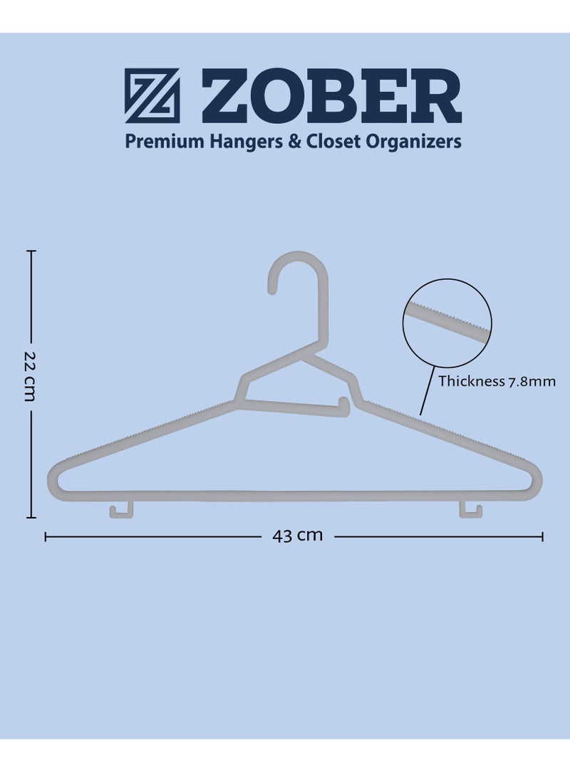 ZOBER Heavy Plastic Hangers with Strap Hooks, Non slip, Durable & Slim, Light-Weight Clothes Hangers For Coats, Jackets & Pants, Shirts, Dresses Hangs upto 10lbs (GREY, 100 PACK) - Image 5