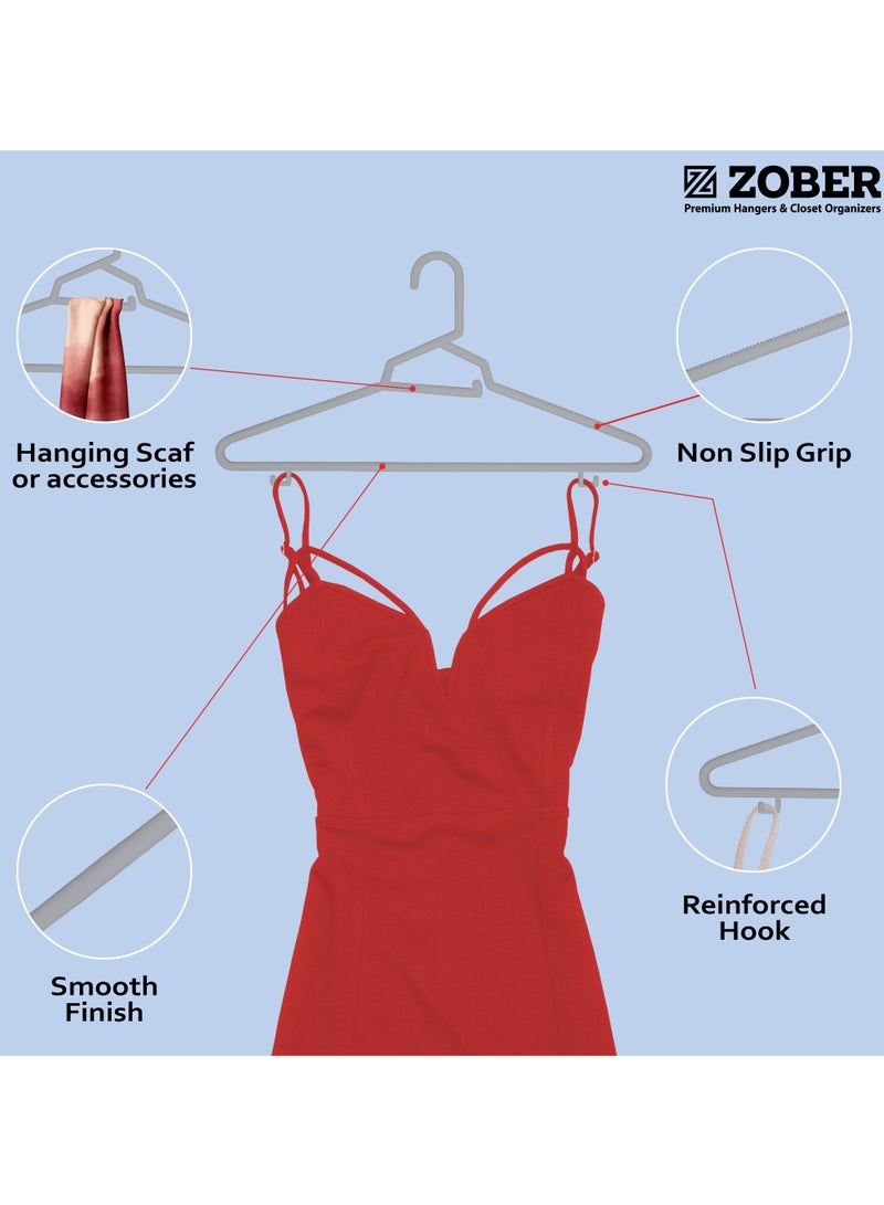 ZOBER Heavy Plastic Hangers with Strap Hooks, Non slip, Durable & Slim, Light-Weight Clothes Hangers For Coats, Jackets & Pants, Shirts, Dresses Hangs upto 10lbs (GREY, 100 PACK) - Image 2