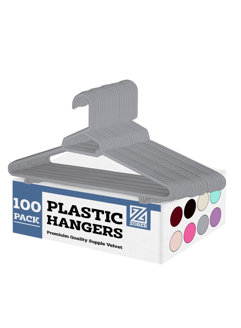 ZOBER Heavy Plastic Hangers with Strap Hooks, Non slip, Durable & Slim, Light-Weight Clothes Hangers For Coats, Jackets & Pants, Shirts, Dresses Hangs upto 10lbs (GREY, 100 PACK) - Image 1
