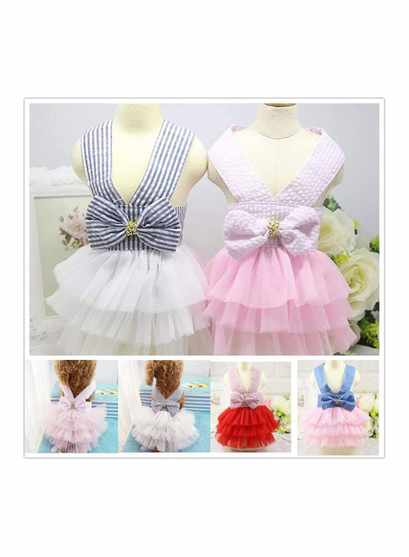 SYOSI Pet Dog Dress for Girl and Boy Doggy Cats Rabbit Fancy Adorable Striped Mesh Dress Princess Petite Vest Doggie Bowknot Dresses for Small Dogs Pomeranian Chihuahua Skirt Pet Puppy (Pink L)  - Image 5