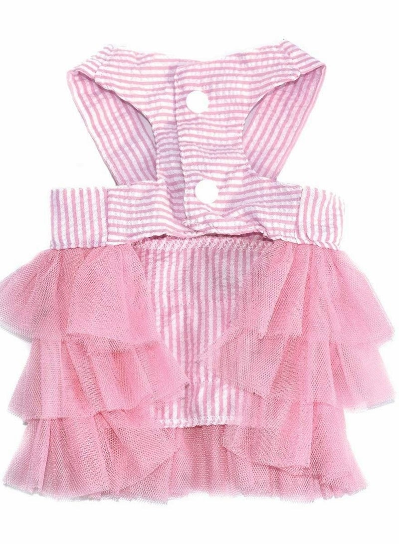 SYOSI Pet Dog Dress for Girl and Boy Doggy Cats Rabbit Fancy Adorable Striped Mesh Dress Princess Petite Vest Doggie Bowknot Dresses for Small Dogs Pomeranian Chihuahua Skirt Pet Puppy (Pink L)  - Image 2