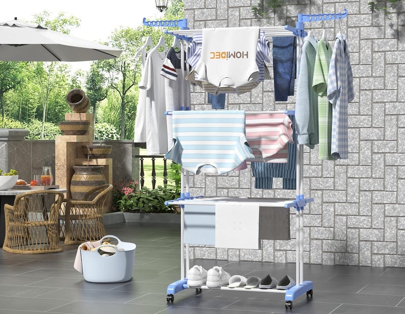 HOMIDEC Clothes Drying Rack, 4-Tier Foldable, Stainless Steel & Plastic, Blue, 67.7H x 19.7W x 30L Inches, Clothing, Floor Mount, Multifunctional Laundry Drying Rack - Image 2