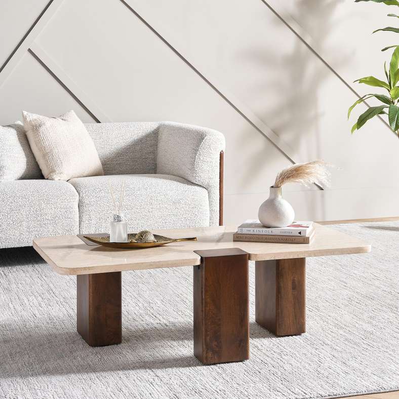 CAMILIA COFFEE TABLE TRAVERTINE - WHITE & BROWN