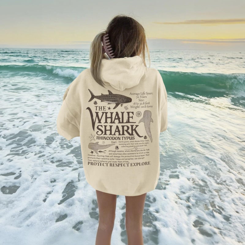 Lubpow Cute Hoodies for Women Ocean Whale Shark Hoodie Aesthetic Animal Graphic Sweatshirts Casual Fleece Pullover Tops(Apricot,L) - Image 5