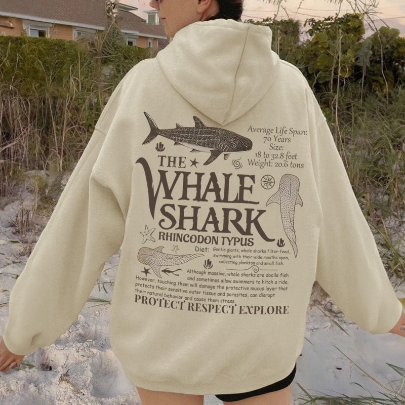 Lubpow Cute Hoodies for Women Ocean Whale Shark Hoodie Aesthetic Animal Graphic Sweatshirts Casual Fleece Pullover Tops(Apricot,L) - Image 2
