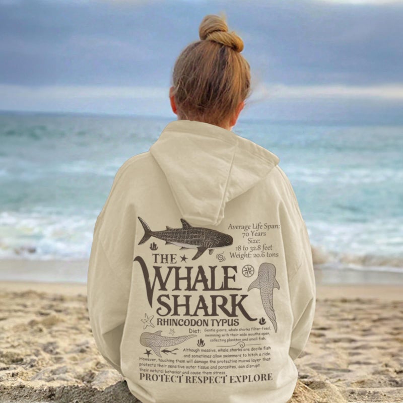 Lubpow Cute Hoodies for Women Ocean Whale Shark Hoodie Aesthetic Animal Graphic Sweatshirts Casual Fleece Pullover Tops(Apricot,L) - Image 4