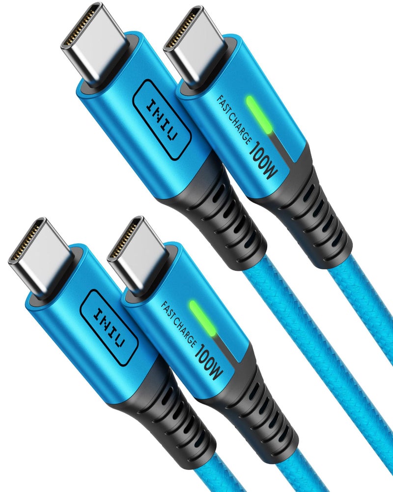 INIU 100W USB-C Cable, [6.6ft, Blue] 2-Pack USB C Cable to USB C Fast Charging Cord, Braided Type C Charger Cable for iPhone 17 16 15 Pro Max Samsung S25 S24 Laptops MacBook iPad Air Switch etc. - Image 1