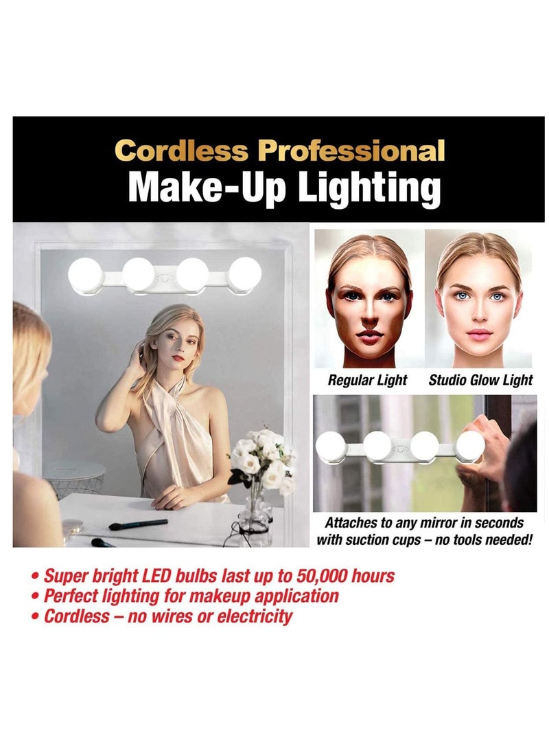 SYOSI - LED Make Up Light 4 Bulb Mirror Lights Suction Cup Installation Dressing Table for Bathroom, Makeup Dressing Table (White) - Image 1