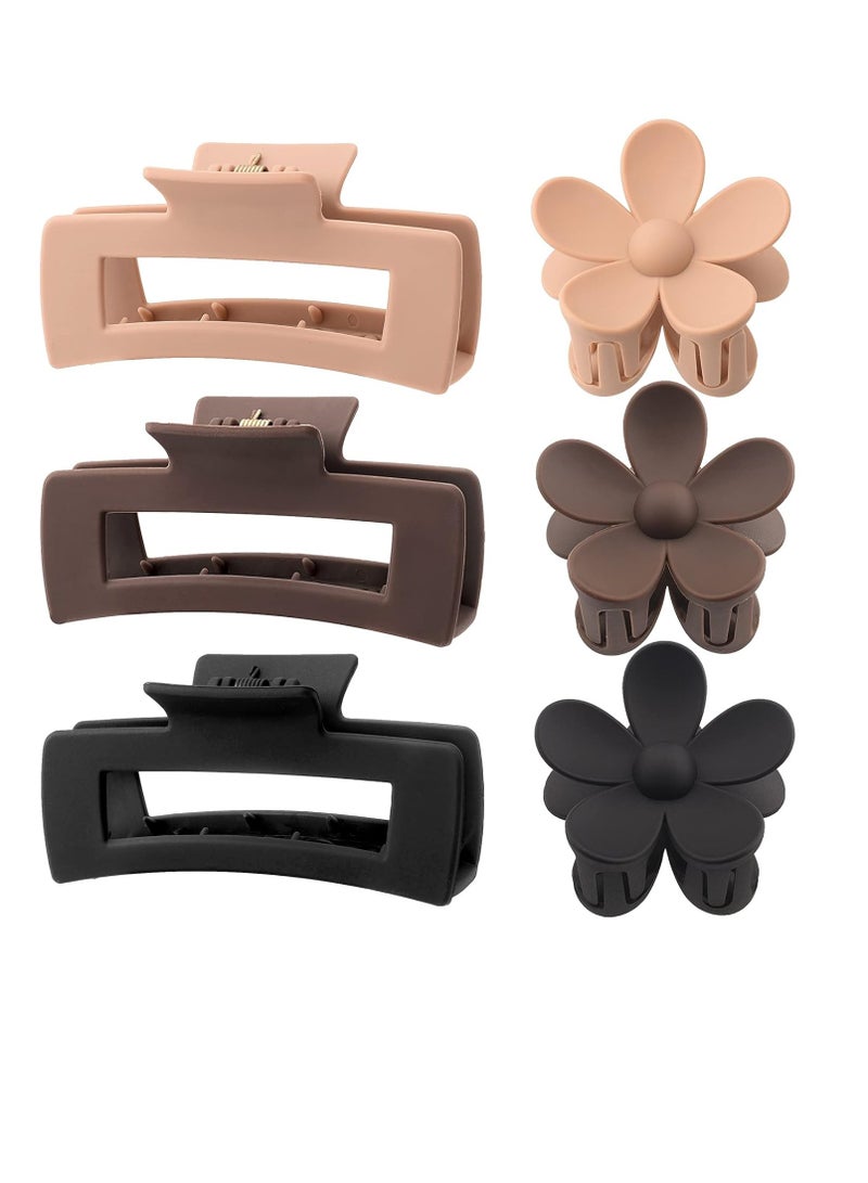 general 6 Pack 4.1 Inche Large Rectangle Hair Claw Clips Matte Flower Hair Clips, for Women Thin Thick Curly Hair Neutral Colors - Image 1