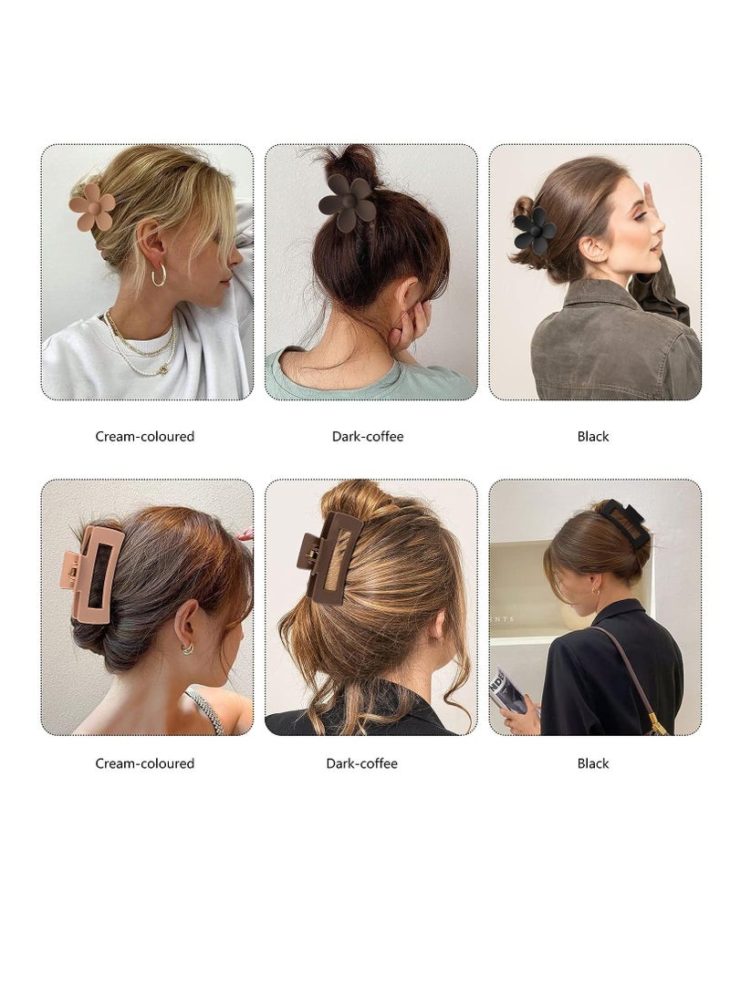 general 6 Pack 4.1 Inche Large Rectangle Hair Claw Clips Matte Flower Hair Clips, for Women Thin Thick Curly Hair Neutral Colors - Image 3