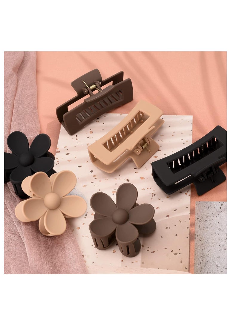 general 6 Pack 4.1 Inche Large Rectangle Hair Claw Clips Matte Flower Hair Clips, for Women Thin Thick Curly Hair Neutral Colors - Image 2