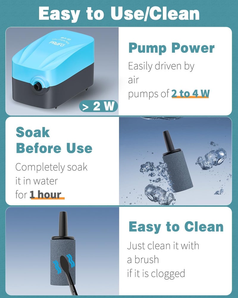باوفلي حجر ه��اء حوض السمك Pawfly بحجم 1 بوصة، موزع فقاعات هواء لحوض السمك لمضخات الهواء الصغيرة والدلاء الصغيرة وأحواض السمك، عبوة من 10 قطع جودة لكل سيناريو - Image 3