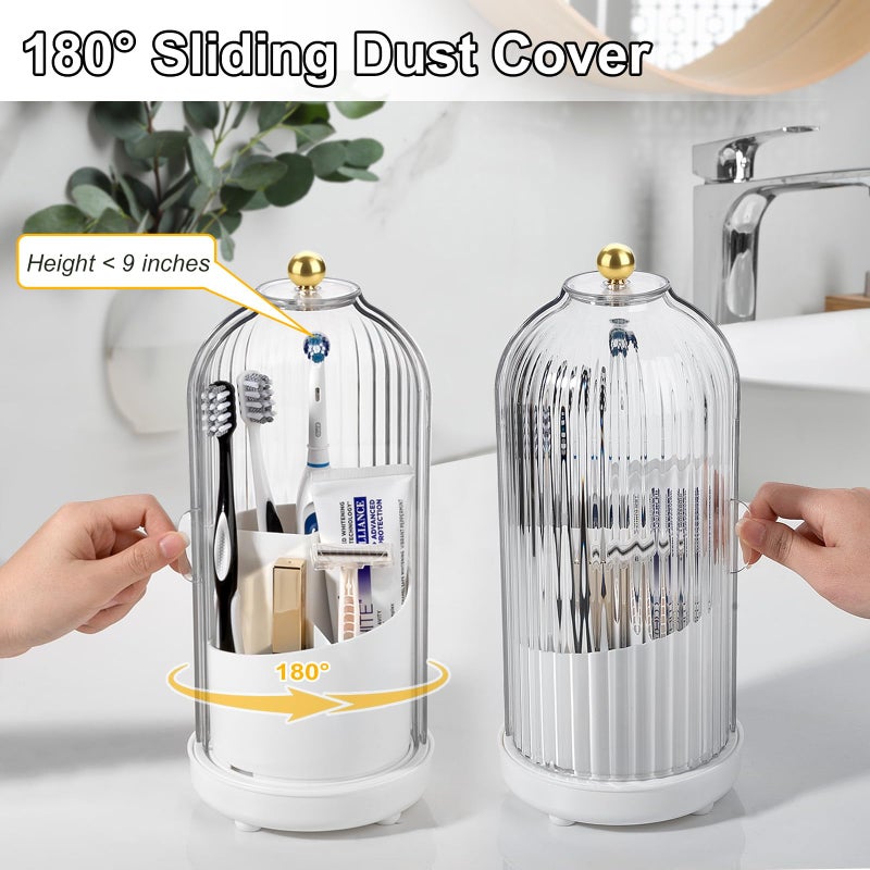 Heagoale Rotating Toothbrush Holders with Cover, Dustproof Toothbrush Holder with Sliding Lid Electric Tooth Brush and Toothpaste Organizer for Bathroom, Makeup Brush Holder for Vanity, White - Image 3