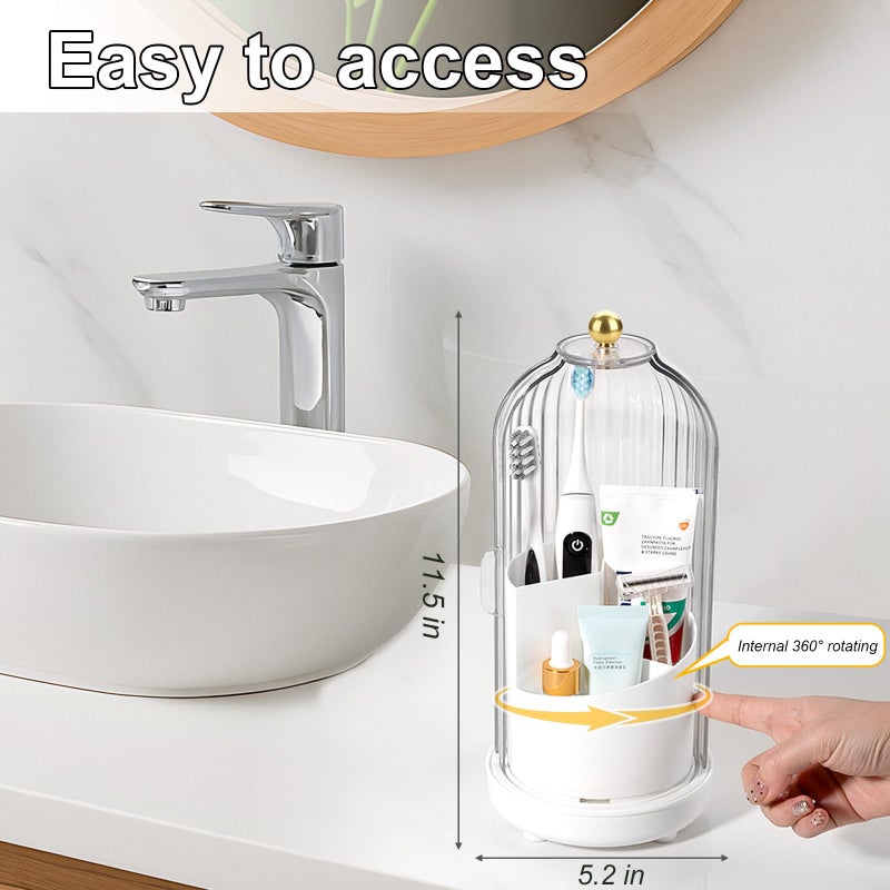 Heagoale Rotating Toothbrush Holders with Cover, Dustproof Toothbrush Holder with Sliding Lid Electric Tooth Brush and Toothpaste Organizer for Bathroom, Makeup Brush Holder for Vanity, White - Image 4
