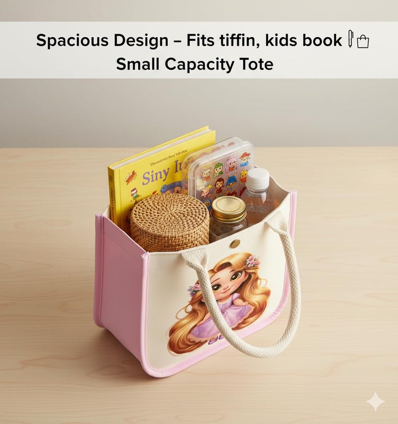 HOBBY INDIA Kids Lunch Bag | Cute & Stylish Mini Tiffin Bag for Boys & Girls | Cute Cotton Cartoon Design I Perfect For Picnic Tuition School, Preschool & Playschool (Barbie) - Image 3