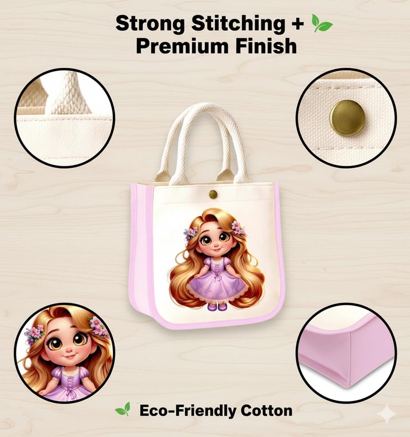 HOBBY INDIA Kids Lunch Bag | Cute & Stylish Mini Tiffin Bag for Boys & Girls | Cute Cotton Cartoon Design I Perfect For Picnic Tuition School, Preschool & Playschool (Barbie) - Image 5