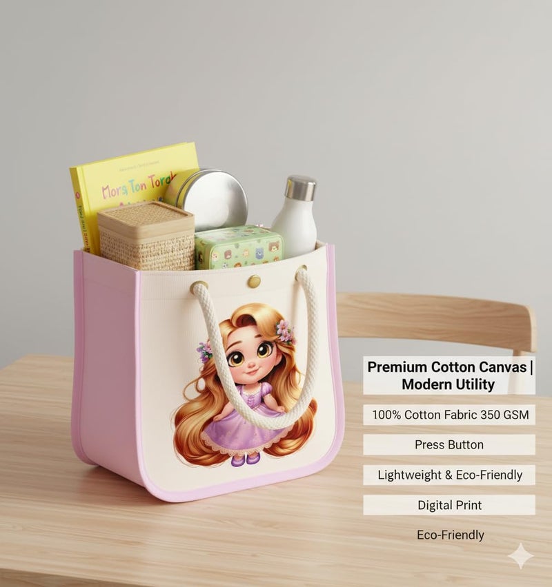 HOBBY INDIA Kids Lunch Bag | Cute & Stylish Mini Tiffin Bag for Boys & Girls | Cute Cotton Cartoon Design I Perfect For Picnic Tuition School, Preschool & Playschool (Barbie) - Image 4