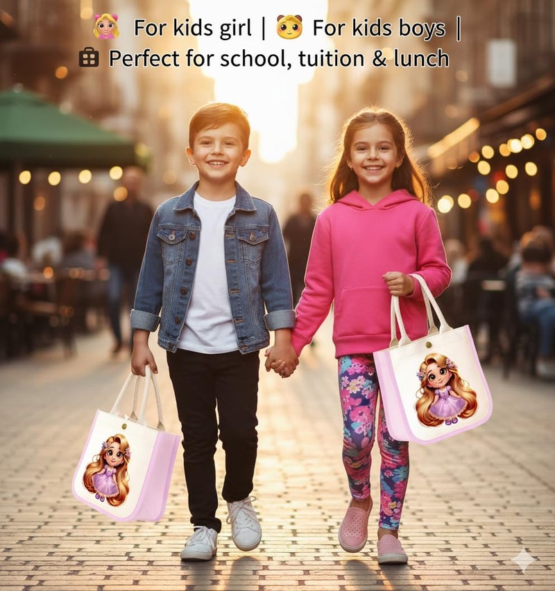 HOBBY INDIA Kids Lunch Bag | Cute & Stylish Mini Tiffin Bag for Boys & Girls | Cute Cotton Cartoon Design I Perfect For Picnic Tuition School, Preschool & Playschool (Barbie) - Image 2