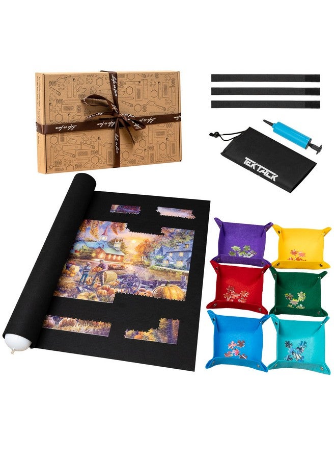 Tektalk 3000-Pc Jigsaw Puzzle Mat with 6 Felt Sorting Trays, Higher-Capacity Design, Roll-up Mat in Delicate Packaging Box with Hand Pump, Storing for 3000, 2000, 1500, 1000, 500 Jigsaw Puzzle Pieces - Image 1