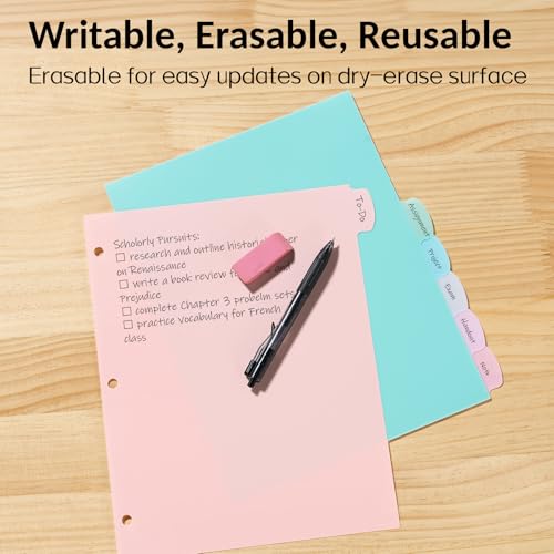 Sooez 8 Tabs Long-Lasting Plastic Write & Erase Large Tabs Dividers for 3 Ring Binder, Aesthetic Cute Pastels Binder Dividers for Student, Teacher, Office, Home Organizers, 2 Sets, Pastels Color - Image 3