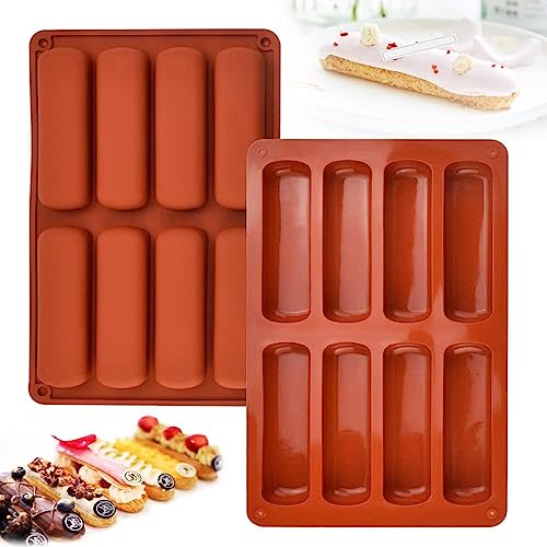 MoldBerry Mold Berry Multicolor 8 Cavity Long Strips Eclair Silicone Mould Slim Bar Chocolate Mould for Chocolate Cracker Bar Stick, Finger Biscuit, Hot Dog Bun Rolls Cake (Multicolor - Pk1) - Image 1