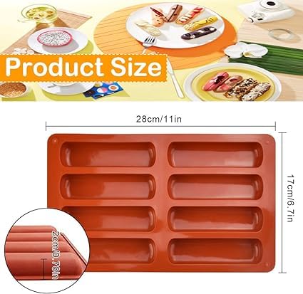 MoldBerry Mold Berry Multicolor 8 Cavity Long Strips Eclair Silicone Mould Slim Bar Chocolate Mould for Chocolate Cracker Bar Stick, Finger Biscuit, Hot Dog Bun Rolls Cake (Multicolor - Pk1) - Image 3