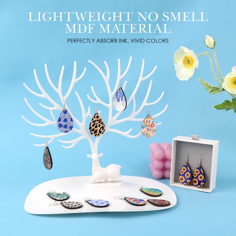 HTVRONT Sublimation Wood Earring Blanks Bulk - 50 Pcs with Blue Protective Film - Unfinished MDF Teardrop Earrings for Sublimation Printing with Template, Weeder, Hooks, Jump Rings - Image 2