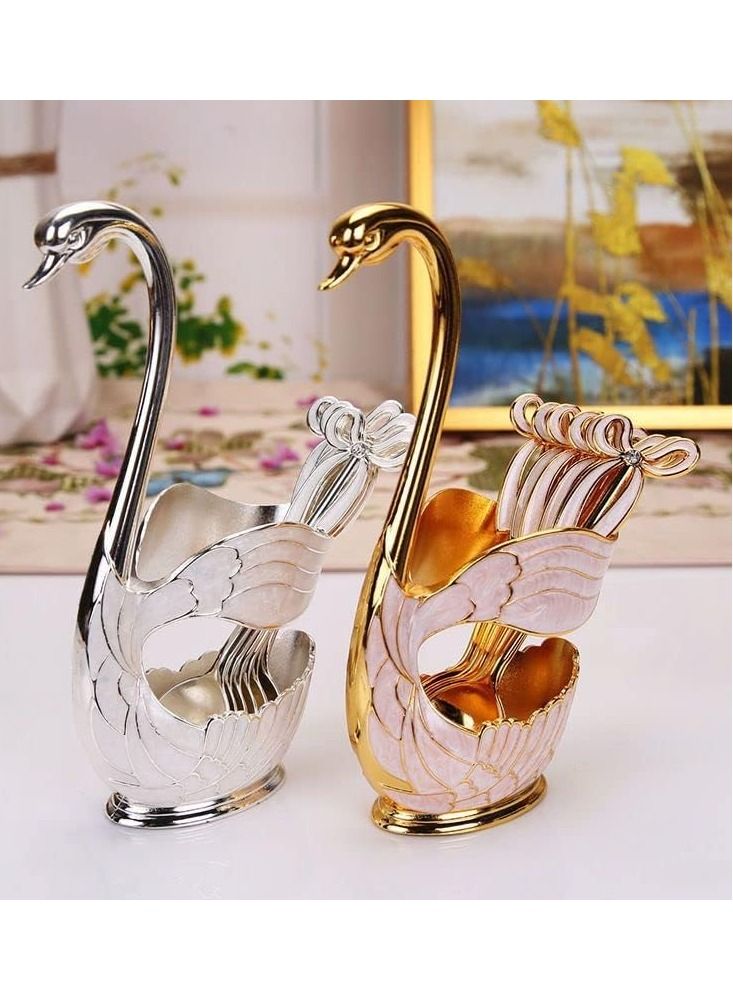 Cool Baby Metal Coffee Dessert Spoon Set Cutlery Set Fruit Dessert Fork Cake Coffee Spoon Metal Fruit Fork Set Swan Base - Image 3