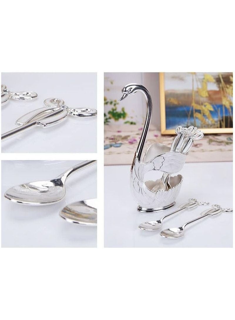 Cool Baby Metal Coffee Dessert Spoon Set Cutlery Set Fruit Dessert Fork Cake Coffee Spoon Metal Fruit Fork Set Swan Base - Image 4