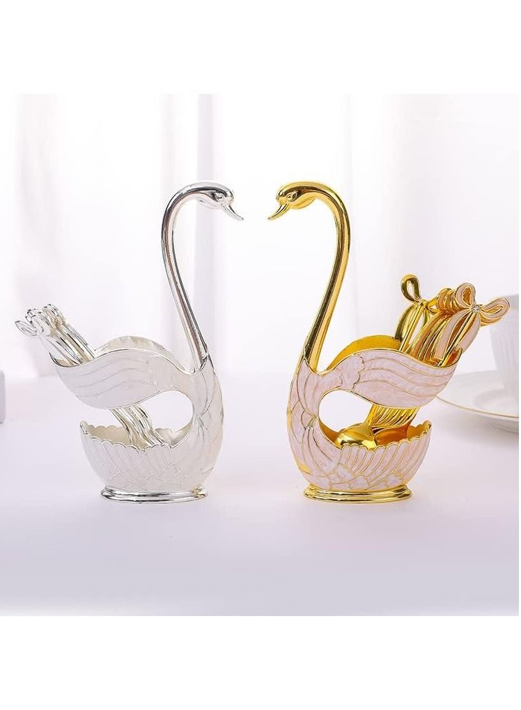 Cool Baby Metal Coffee Dessert Spoon Set Cutlery Set Fruit Dessert Fork Cake Coffee Spoon Metal Fruit Fork Set Swan Base - Image 2