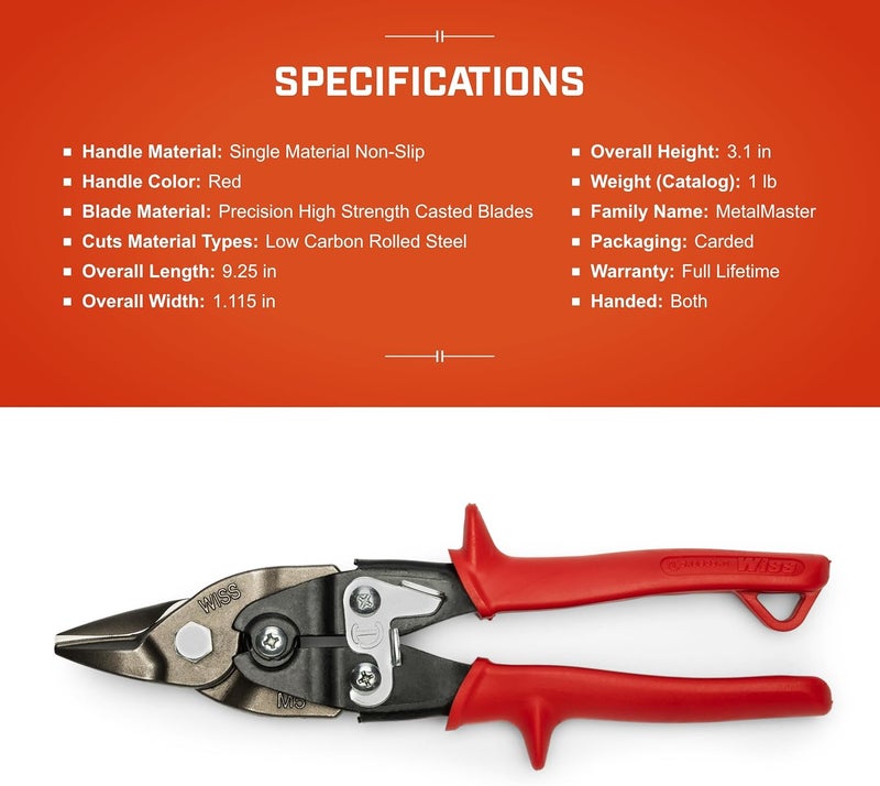 Wiss Crescent MetalMaster Bulldog Straight Snips - Premium Metal Cutter with Spring-Loaded Return - M5R - 9-1/4", Red - Image 4