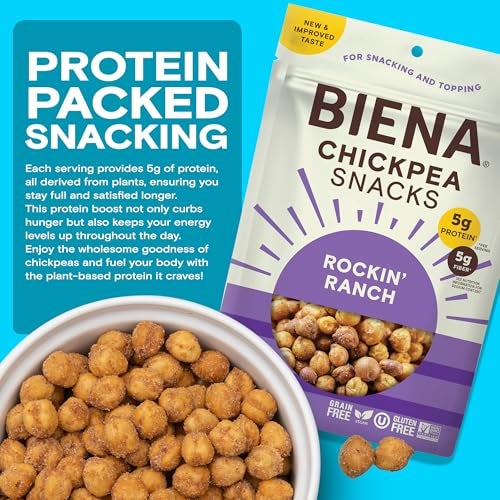 BIENA Chickpea Snacks  Crunchy Roasted Chickpeas  High Fiber Vegan Protein Snacks for Adults and Kids  4Pack 5 Ounce Bags  Rockin Ranch - Image 5