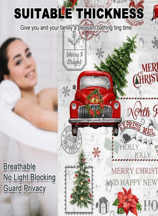 Mocsicka Vintage Christmas Shower Curtain for Bathroom Xmas Tree Snowflake Shower Curtain Red Truck Pine Tree Bath Curtain for Christmas Bathroom Curtain 72 X 72 Inch Waterproof - Image 5