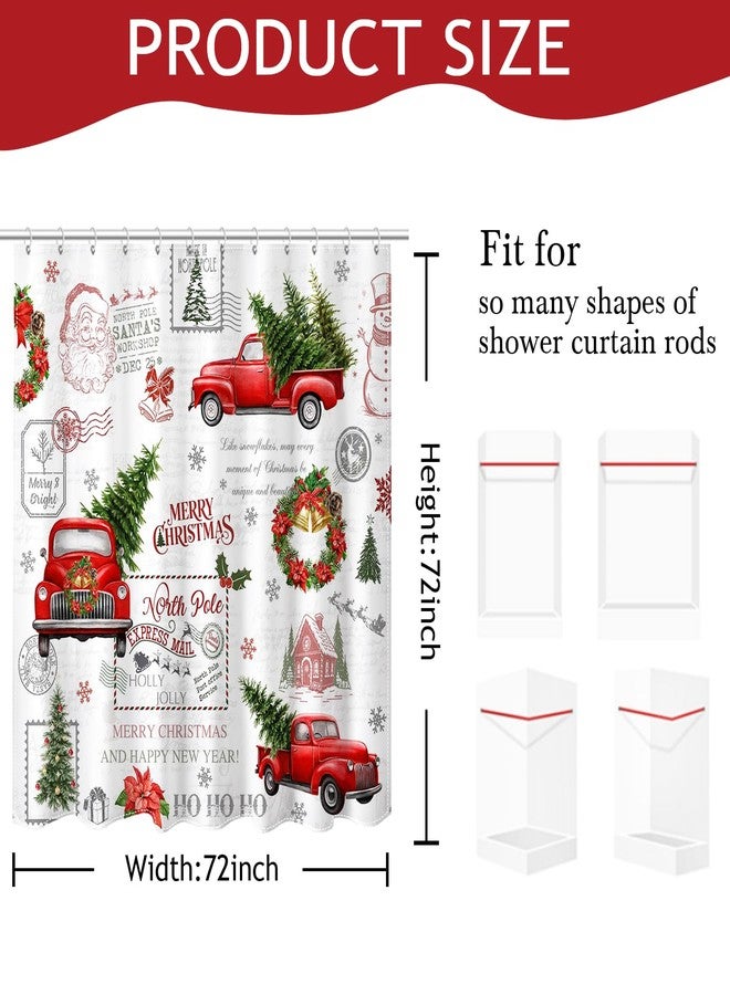 Mocsicka Vintage Christmas Shower Curtain for Bathroom Xmas Tree Snowflake Shower Curtain Red Truck Pine Tree Bath Curtain for Christmas Bathroom Curtain 72 X 72 Inch Waterproof - Image 3