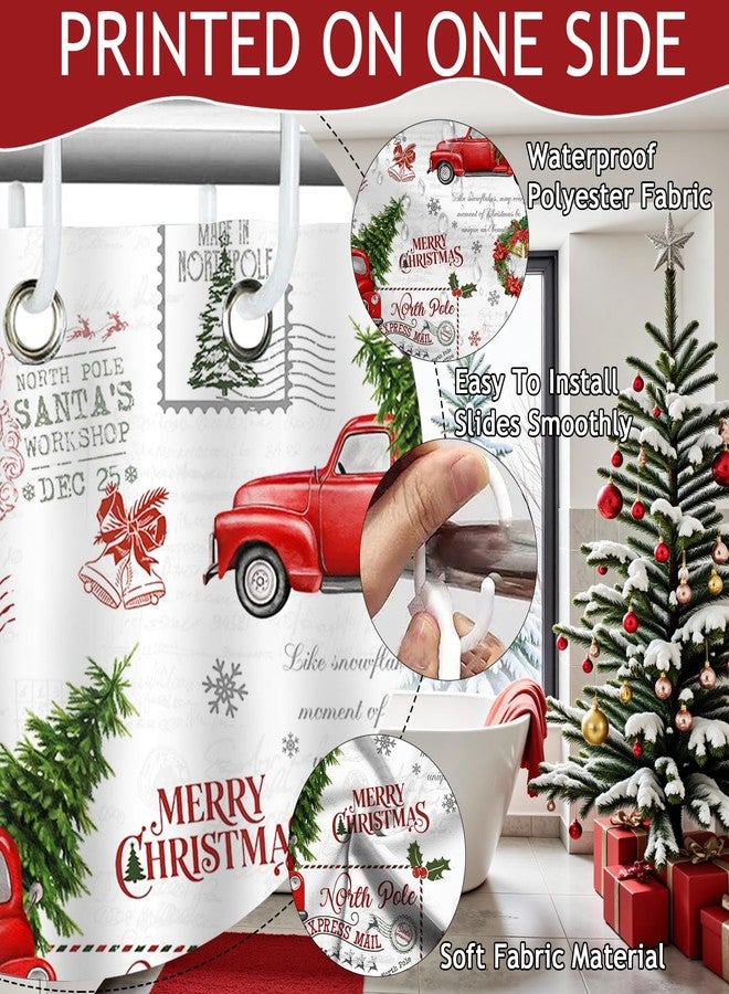 Mocsicka Vintage Christmas Shower Curtain for Bathroom Xmas Tree Snowflake Shower Curtain Red Truck Pine Tree Bath Curtain for Christmas Bathroom Curtain 72 X 72 Inch Waterproof - Image 4