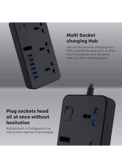 Universal Power Strips 3 Way Outlets 6 USB Plug Ports Surge Protection Power Socket Switch Portable Charger with 2M Wall Plug Adapter Extension Cord with Fuse and Shutter Extension Lead - pzsku/Z91FB3DEDD853AF219E3DZ/45/_/1672921091/70d0aef0-90dc-4741-a4a8-48861e9c32d7