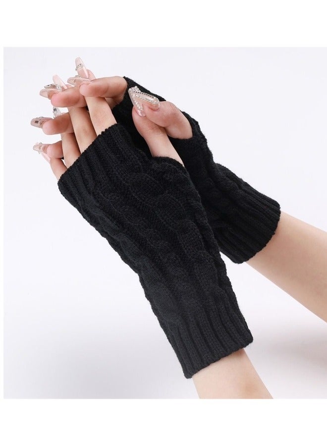 Pair Of Warm Knitted Soft Gloves Black  - Image 1